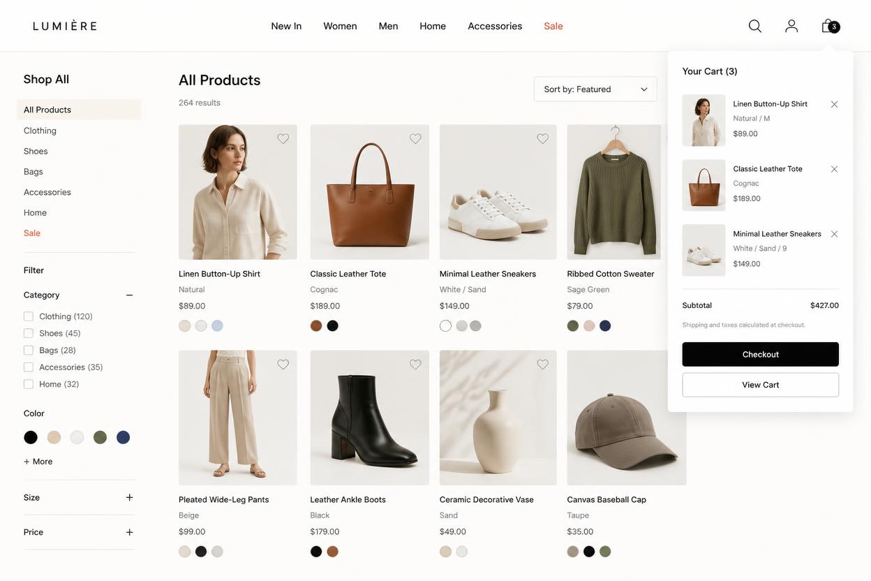 Portfolio — Lumière Shopify store