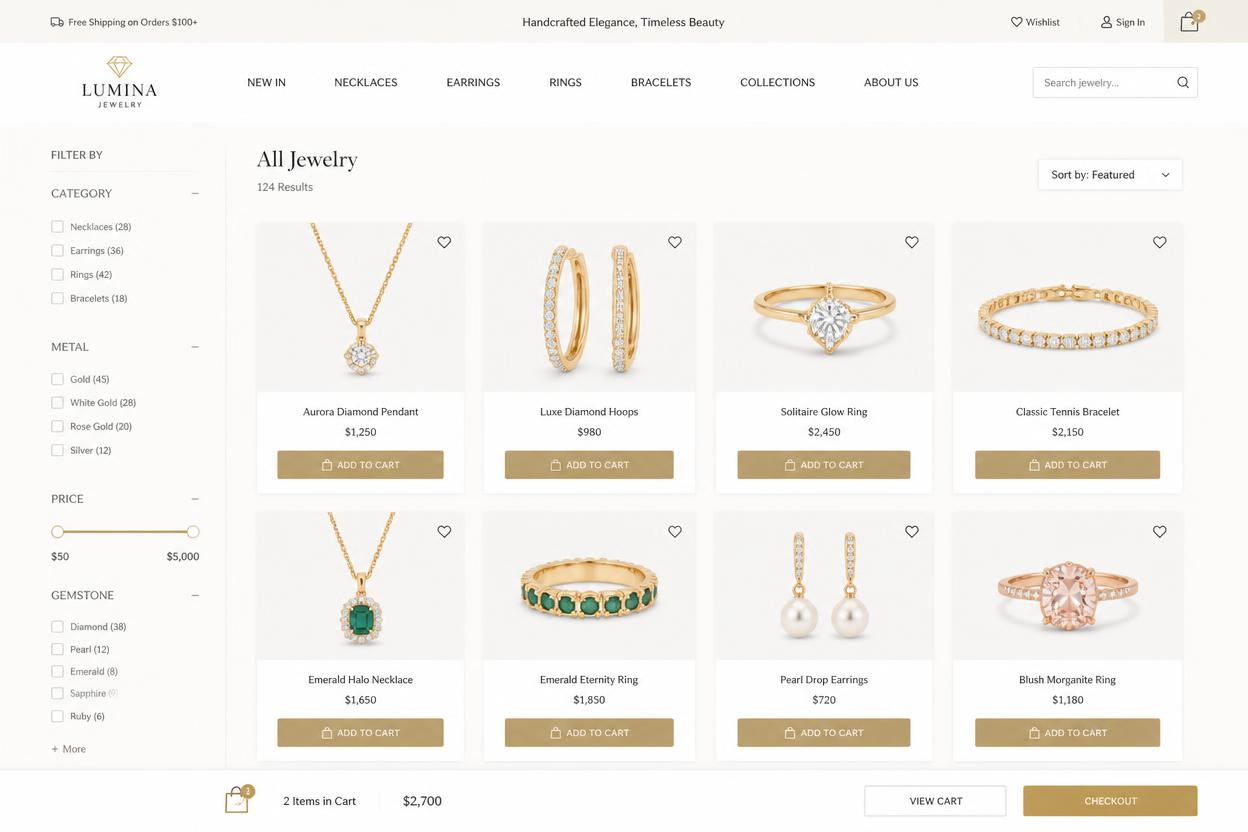 Portfolio — Lumina Jewelry Shopify store