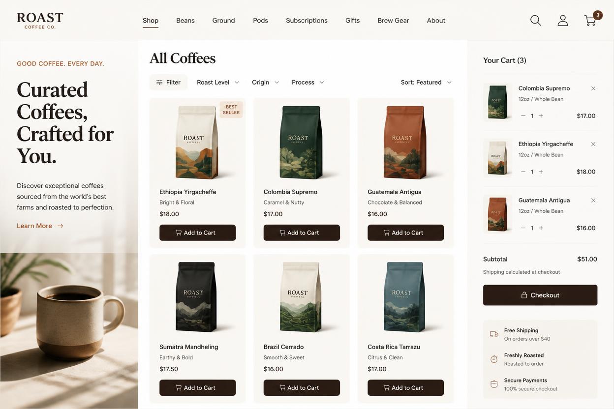 Portfolio — Roast Coffee Co. Shopify store