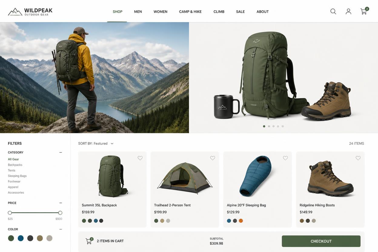 Portfolio — Wildpeak Outdoor Gear Shopify store