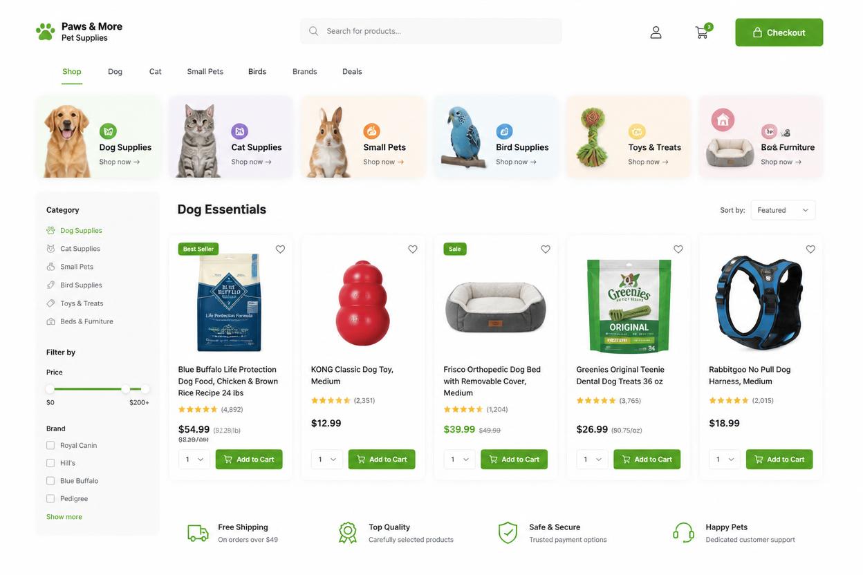 Portfolio — Paws & More Shopify store