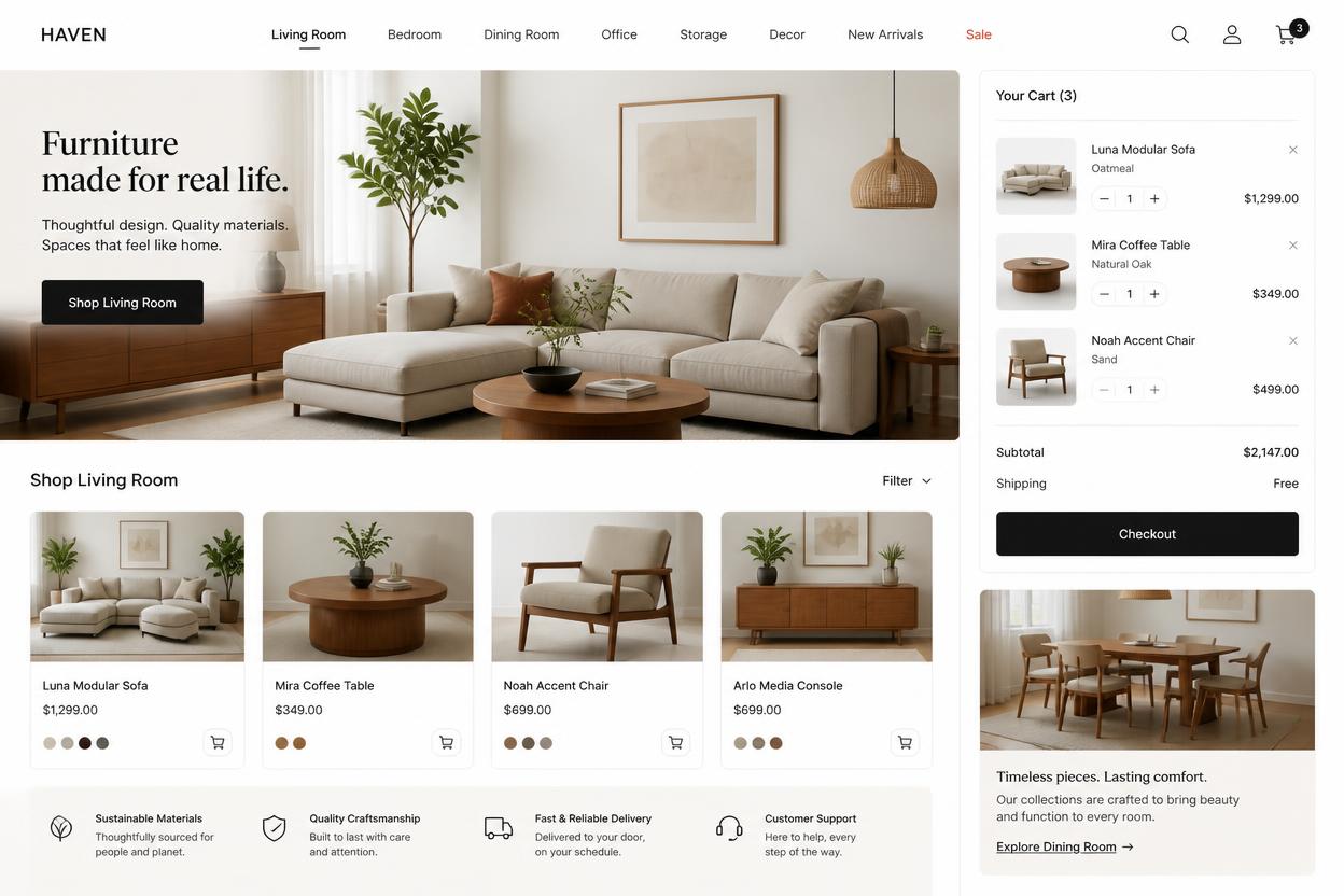 Portfolio — Haven Furniture Co. Shopify store
